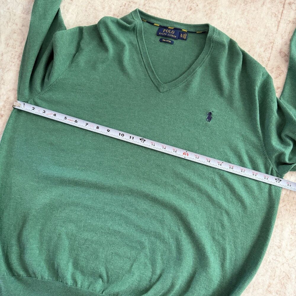 Polo Ralph Lauren V Neck Sweater Pima Cotton Men’s XL Long Sleeve Pullover Green - Picture 12 of 13